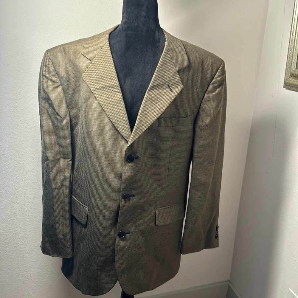 CELLINI Línea Uomo Sz 42R houndstooth tan brown single breasted‎ blazer jacket